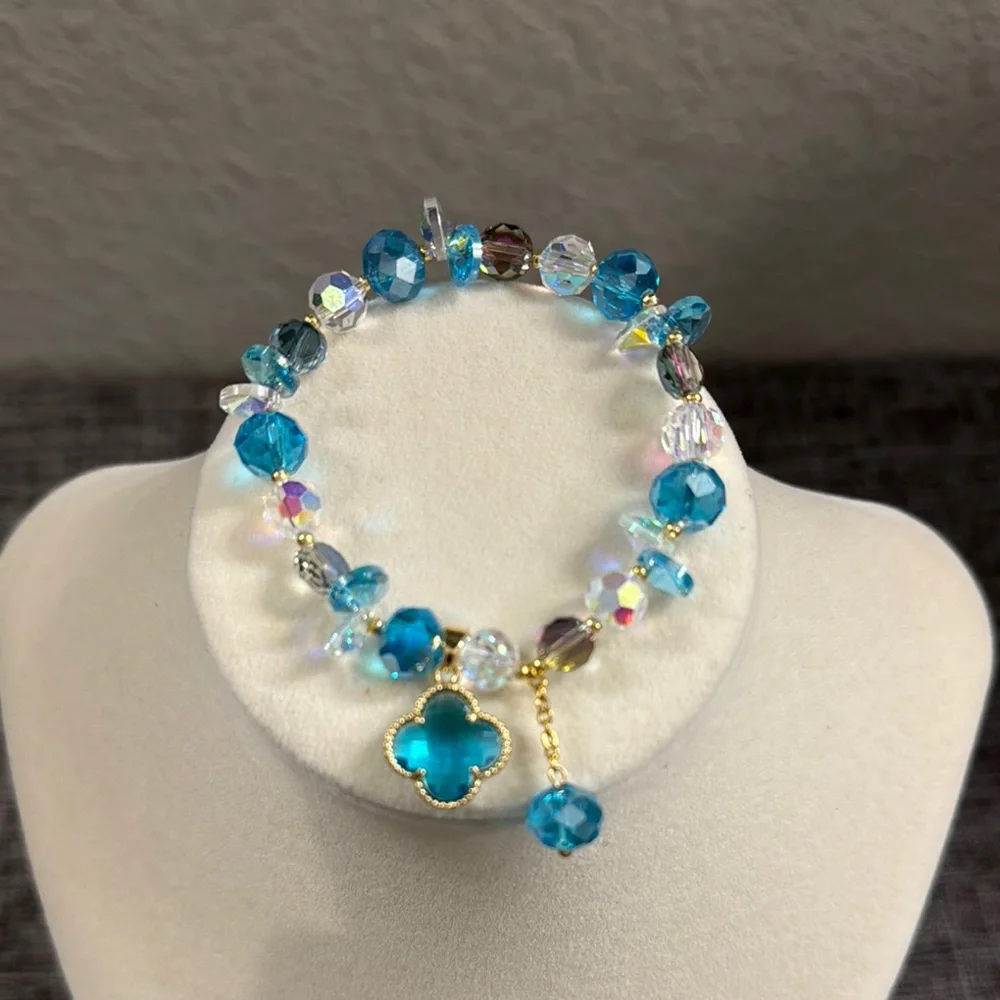 Blue and Gold To e Crystal Bracelet with Charm